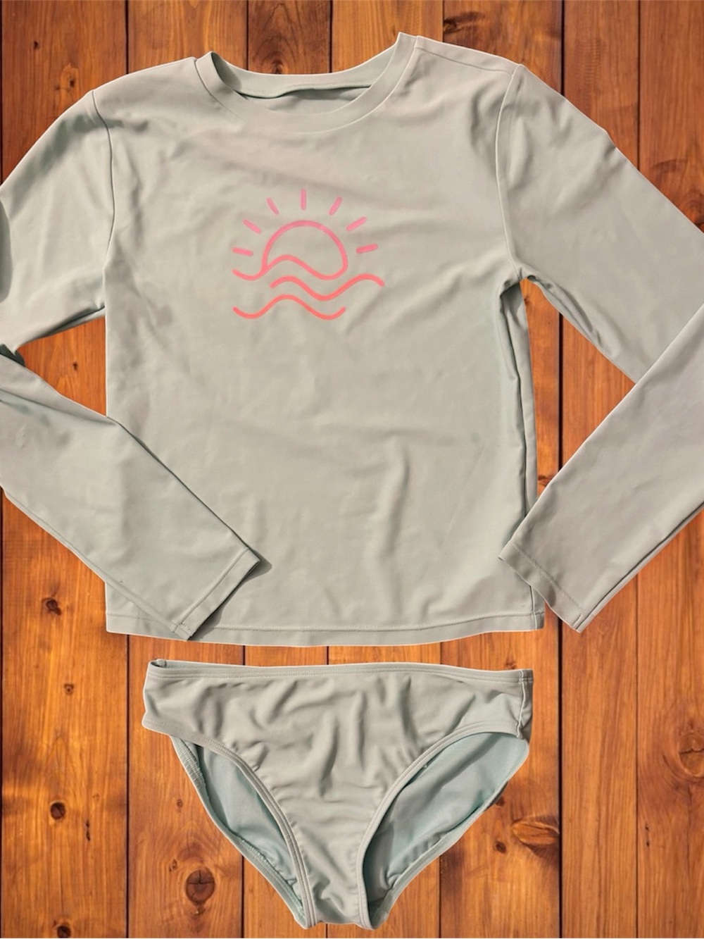 GAP Kids Light Sage Long-Sleeve Rashguard Set with Pink Sun Motif